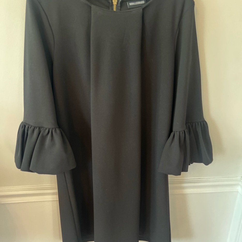 Nina Leonard Black Dress with Bell Sleeves
